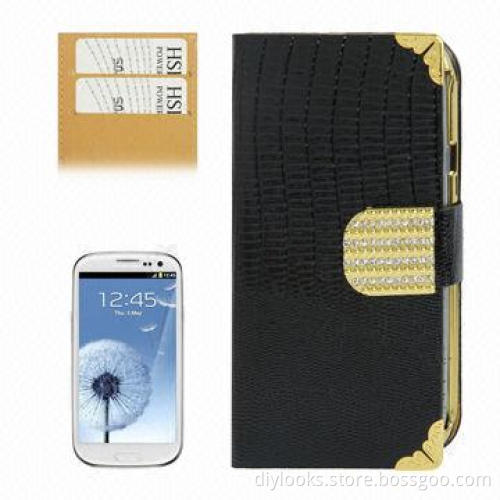 High-quality Lizard Texture Diamond Button Horizontal Flip Leather Case with Credit Card